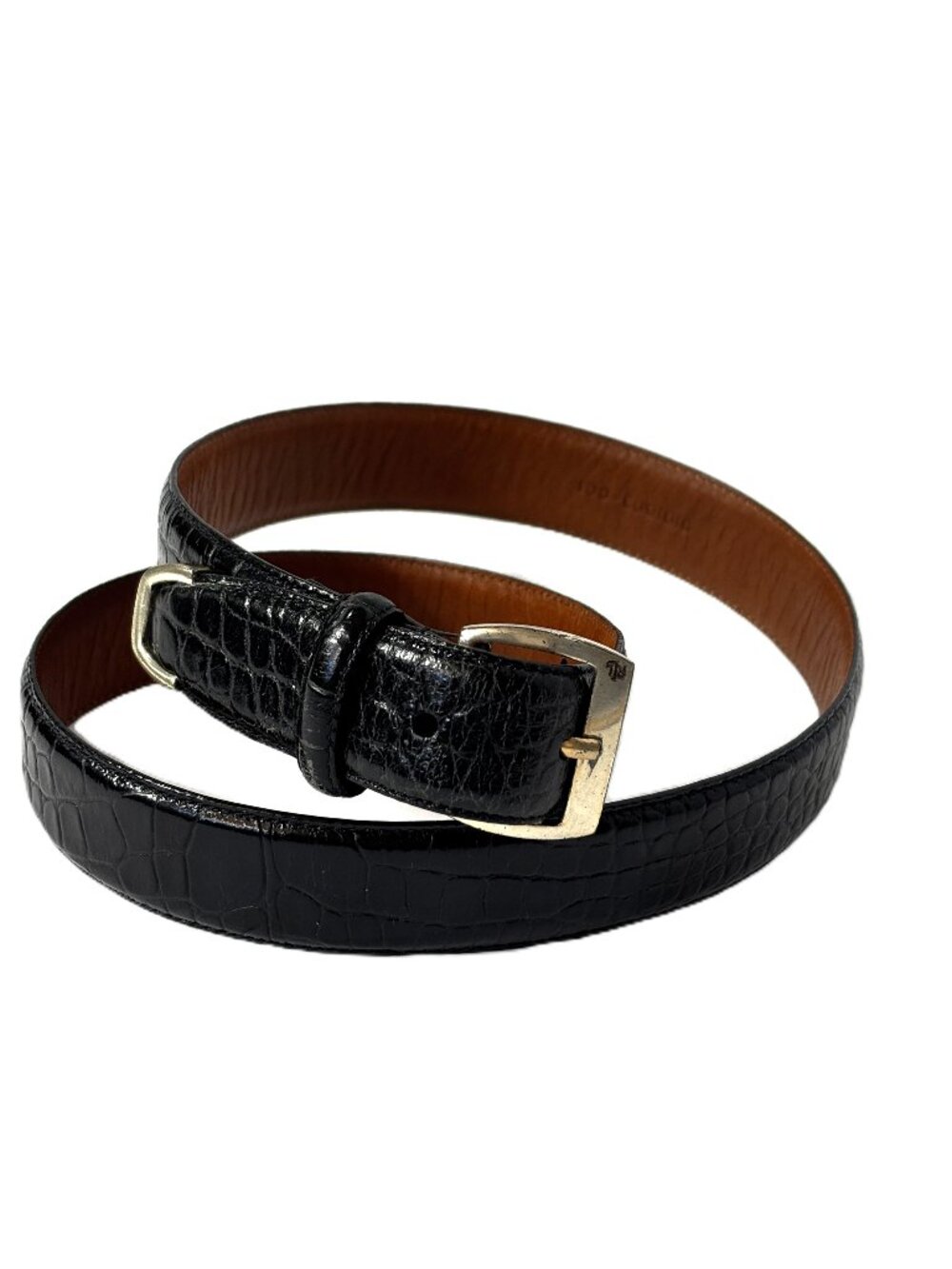 VTG Lauren Ralph Lauren Black Snakeskin Embossed Leather Belt 30-34"